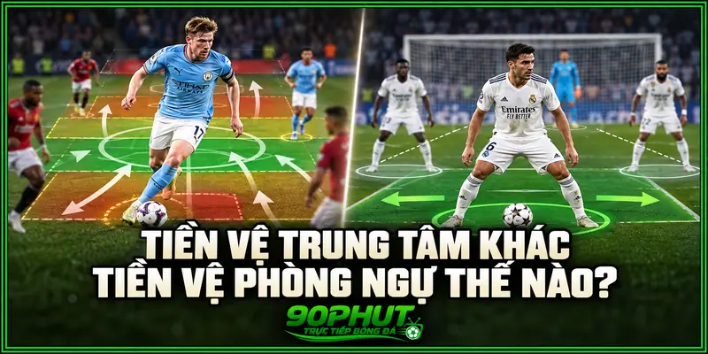 Tiền vệ trung tâm khác tiền vệ phòng ngự thế nào? Tiền vệ trung tâm khác tiền vệ phòng ngự thế nào?